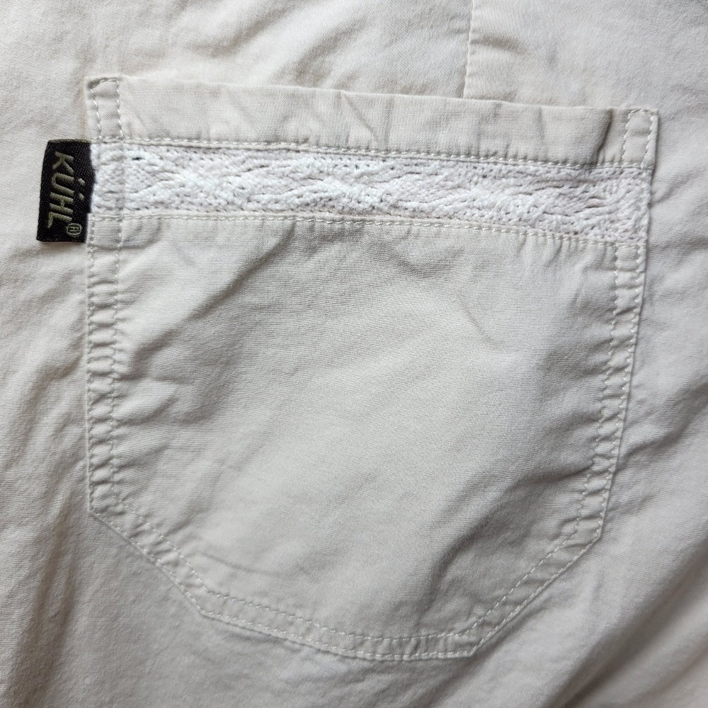 Kuhl Cropped Hiking Pants Size 6 Tan Crochet Trim Travel Outdoor Boho Utility - Picture 7 of 8